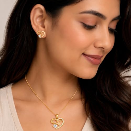 Image of Nilu's Collection Heart Necklace With Earrings for Women