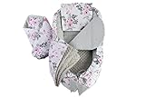 Juego de 5 Piezas Nido Bebé Recién 95x50cm Plantilla removible Medi Partners Cunas Nido para bebés Reductor de Cuna 100% Algodón (Atrapasueños con Flores con Minky Gris)