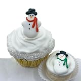 Christmas Snowman 12 pc Edible Royal Icing Cupcake Topper by BakersDozenToGo
