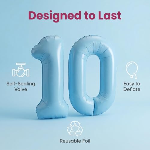 Image of Number 10 Balloon Foil Mylar Balloons for Birthday Party Decoration (Sky Blue, 40 Inch)
