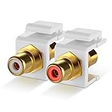 TNP RCA Keystone Jack Insert Connector Socket Modular Adapter Snap In Female 2RCA Port Gold Plated Inline Coupler For Wall Plate Outlet Panel Mount, 2 Channel Audio Red + White