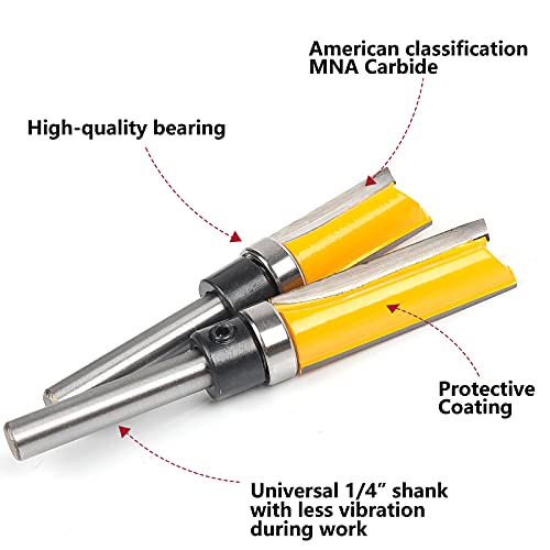 Mna Top Bearing Flush Trimer Bit 4 Pcs Set, Pattern Flush Trim Router Bit Set, 1/4 Inch Shank. Great For Edging, Veneer, Or Laminate #TOP2
