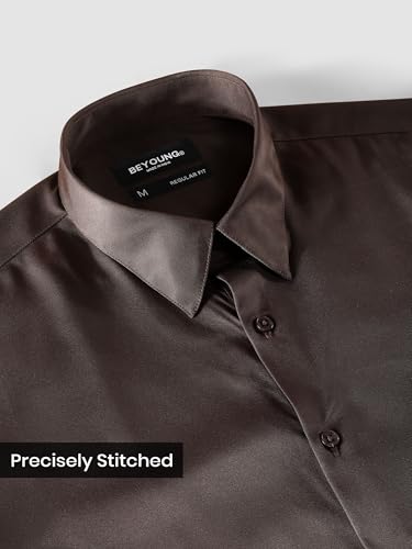 Image of BEYOUNG Regular Fit Formal Satin Shirt for Men | Full Sleeves | Men's Stylish Satin Silk Shirt | Formal Shirt | Buttondown Collar | Satin Solid Shirt for Men