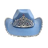Treasure Gurus Novelty Blue Cowgirl Hat Sequin Tiara Bachelorette Party Women Cowboy Outfit Costume Accessory