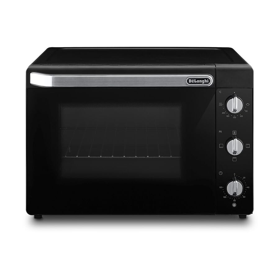 De'Longhi Four électrique, 5 niveaux de cuisson, température 80 – 230 °C, minuteur, capacité 40 L, comprend plaque de cuisson, grille et pince EO40112.BK, puissance 2000 W, noir