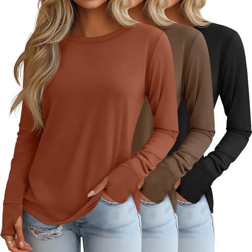 Huukeay 3 Pack Women's Long Sleeve Shirts with Thumb Holes,