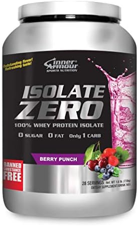 Inner Armour Isolate Zero Berry Punch Flavor 100% Whey Protein Isolate Powder, Mixes as a Clear Drink, 20g Protein, 90 Cals, 0g Sugar, 0g Fat, 1g Carbs, Gluten-Free, Lactose-Free 1.6 lbs, 28 Servings