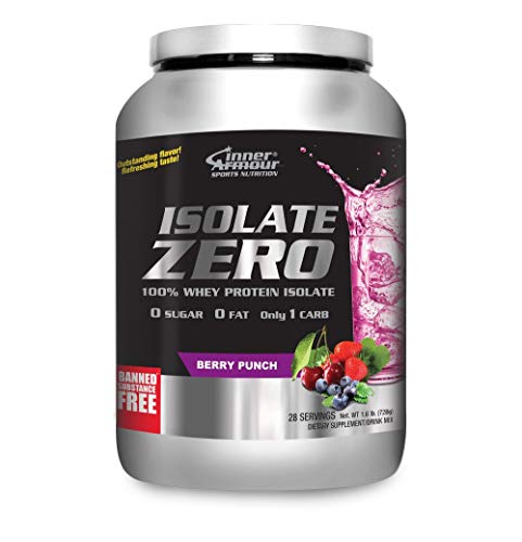 Inner Armour Isolate Zero Berry Punch Flavor 100% Whey Protein Isolate Powder, Mixes As A Clear Drink, 20G Protein, 90 Cals, 0G Sugar, 0G Fat, 1G Carbs, Gluten-Free, Lactose-Free 1.6 Lbs, 28 Servings #TOP21