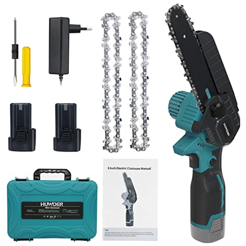 Mini Kettensäge mit Akku,HUWDER 6-Zoll Bürstenlose Mini-Kettensägen Elektro mit 2 Akku,2 Ketten,Handkettensäge Akku für…