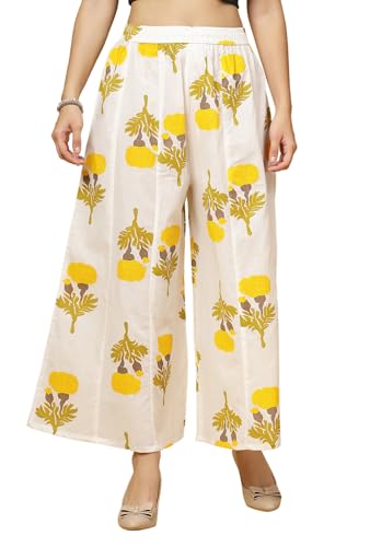 Image of Pistaa's Women's Regular Fit High Rise Pure Cotton Big Flair Printed Regular Palazzo
