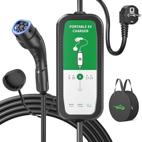 EVJUICION Cargador Coche Eléctrico 6M, [3,68 kW, 8-16A] Cargador Carro Electrico Tipo 2 con indicador LED y Bolsa, Cable Carga Coche Electrico...