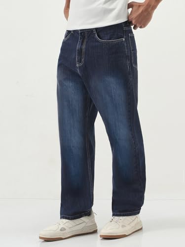 Image of Urbano Fashion Men's Loose Baggy Fit Washed Denim Jeans Non-Stretchable