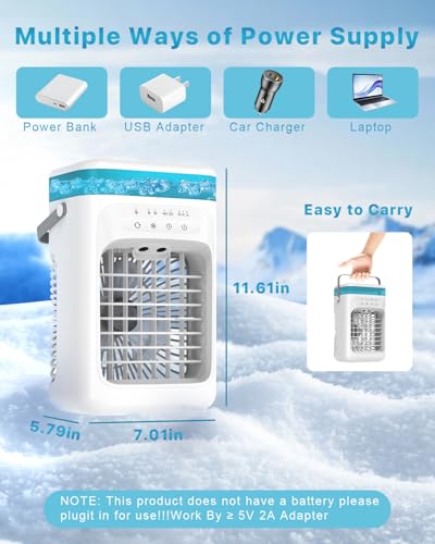 Portable Air Conditioner, 4-in-1 Evaporative Air Cooler, Personal Cooling Fan with 3 Speeds, 2 Mist Modes, 7 LED Night Light, 2-4H Timer, Quiet Mini Air Cooler for Bedroom Office Camping — view 6
