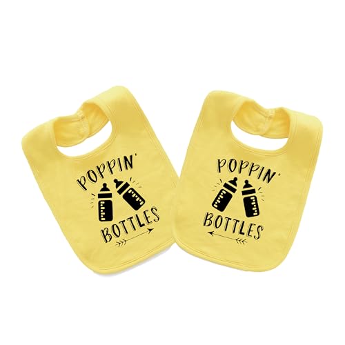 YSCULBUTOL Baby Twins Bibs Poppin Bottles Newborn Baby Cute Unisex Bibs Infant Twin Outfits