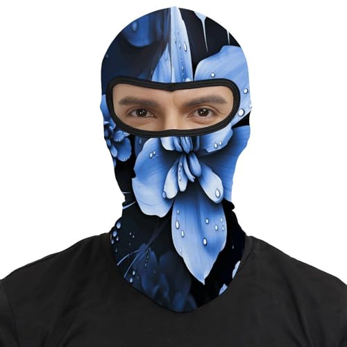 Balaclava para hombres y mujeres con estampado azul floral, máscara facial térmica para tiempo frío, equipo para motocicleta y esquí miniatura 2