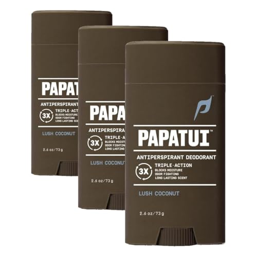 Papatui by Dwayne Johnson Triple Action Antiperspirant for Men | Sweat Control, Odor Neutralizer & Skin Nourishing | Lush Coconut | 2.6 oz (Pack of 3)