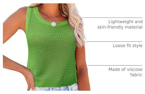 Image of FISACE Womens Crochet Tank Top Sleeveless Knit Summer Sweater | Round Neck, Hollow Out, Lightweight , Casual Crop,Cute Boho Vest