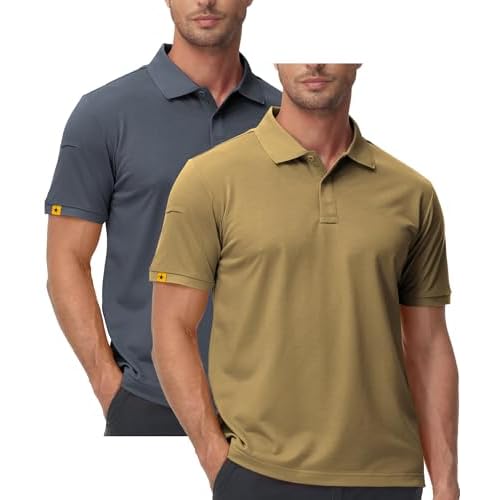 ZITY Mens 2 Pack Polo Shirts Short Sleeve Performance Sports Golf Shirt for Men Tactical Shirt Large Khaki Grey