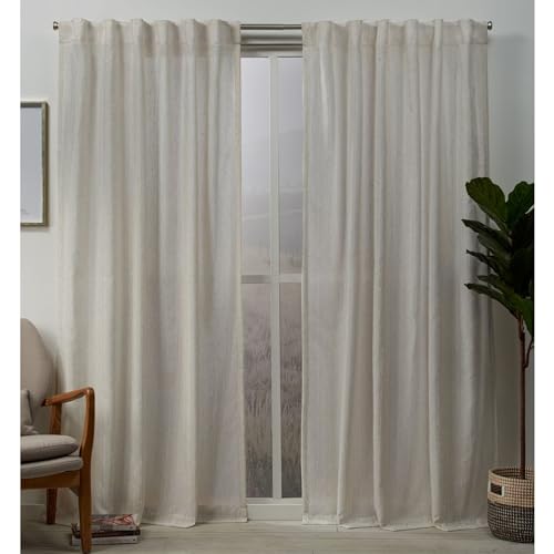 Exclusive Home Curtains EH8362-01 2-84H Muskoka Teardrop Slub Embellished Hidden Tab Top Curtain Panel Pair, 54x84, Natural