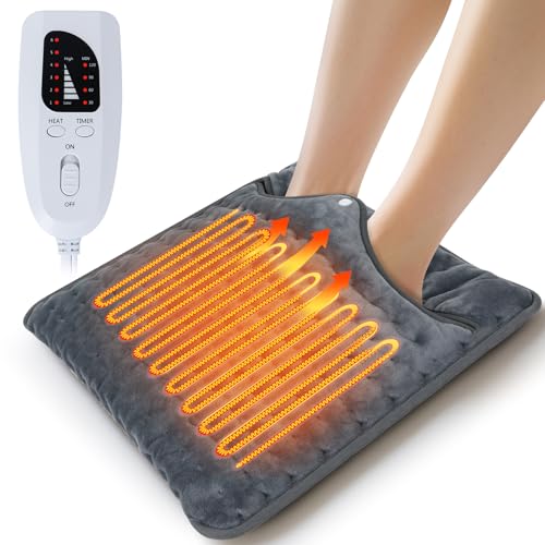 Olycism Electric Foot Warmer Fast Heat for Feet 6 Temp & Auto-Off Timer. Extra Large 40x40cm Heating Pad Machine Washable. Comfy Feet Heater for Men Women Seniors Home/Office Dark Gray