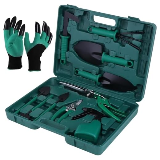 eROOSY 11PCS Kit di Attrezzi da Giardinaggio con i Guanti da Giardinaggio, Set di Attrezzi da Giardino con Custodia per Il Trasporto, Regalo da Giardino per Donna, Genitori, Giardinier