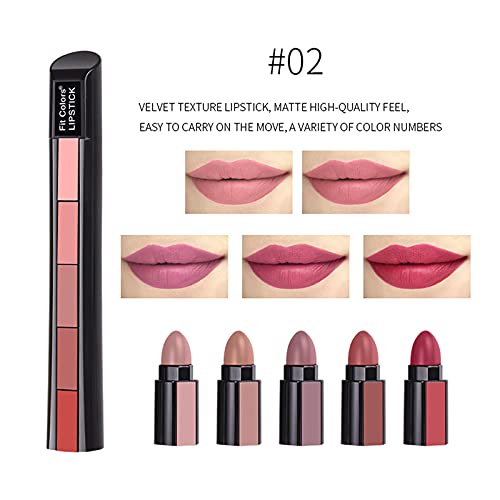 Grospe 5 In 1 Lipsticks 10 Colors Velvet Matte Lipsticks Combination Lipsticks Matte Lip Tint Set Non-Marking Lip Gloss Moisturizing Long Lasting Lips Cosmetics Makeup-2Pcs #TOP4