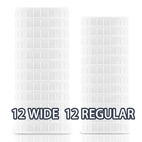 Plastic Mason Jar Lids 24 Pack, 12 Wide Mouth Jar Lids + 12 Regular Mouth Canning Lids With Sealing Rings Fits Ball/ Kerr Jars #TOP3