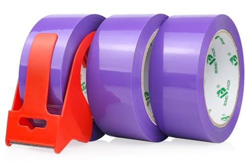 BOMEI PACK 3 Rollos 48mmx66m Morado Cinta Adhesiva de Embalar para Embalaje de Cajas de Cartón de Envíos y Mudanzas. Precinto para Empaquetados Resistentes