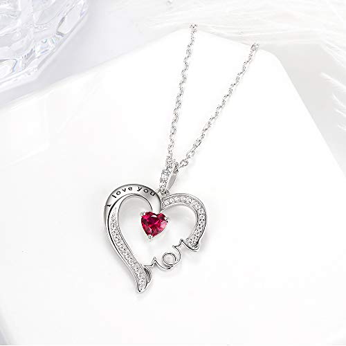 Elda & Co. I Love You Mom Necklace For Mom July Birthstone Ruby Necklace Birthday Gifts For Mother Sterling Silver Fine Jewelry #TOP2