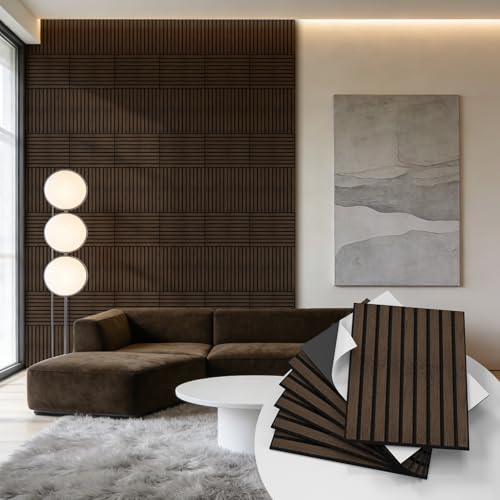 WADILE Peel and Stick Wood Slat Wall Panels 11.8' x 15.7' Decorative Acoustic Panels, Soundproof PVC Slatted Wall Panels for Living Room Bedroom Accent Wall, 16 Pack