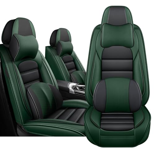 Image of Car Seat Cover for Chevy Chevrolet Trax 2024-2025, Nappa Leather Front Seat Covers Full Coverage Seat Protector Waterproof Cushions (Black Green,2 Seats Luxury)