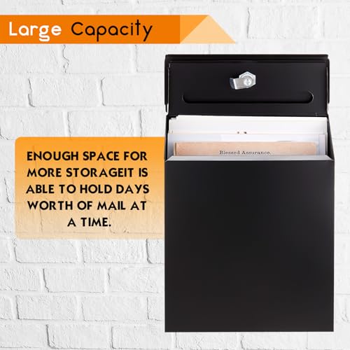 Image of Tandefio Wall Mount Mailbox for Outside, Large Capacity Rust-Proof Mail Box with Stay-Open Lid & Red Flag Reflective Sticker Keys Kit, Post Box for House Outside, 11.4 inchx8.7 inchx2.6 inch, Black