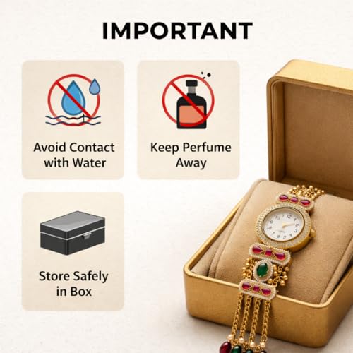 Image of Kashmiri Watch with Colorful Beads for Women | Gold Chain, Traditional Design, Pearl Strap with Blue Bird Design, Wedding & Festive, Ethnic Wrist Watch