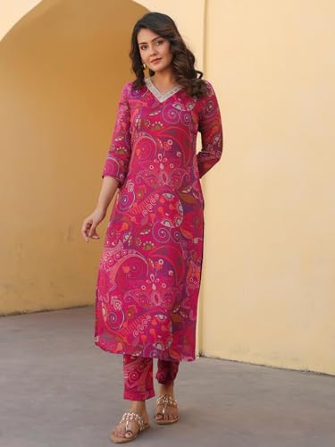 Image of ANNI DESIGNER Women's Rayon Blend Straight Printed Kurta with Pant