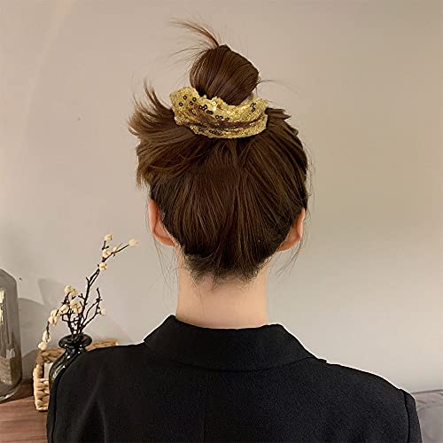 12 Pcs Gold Sequin Scrunchies Bridesmaid Scrunchies Elastics Ponytail Holders Hair Wrist Ties Bands Cloth Scrunchies For Show Gym Dance Party Club Girl Women #TOP2