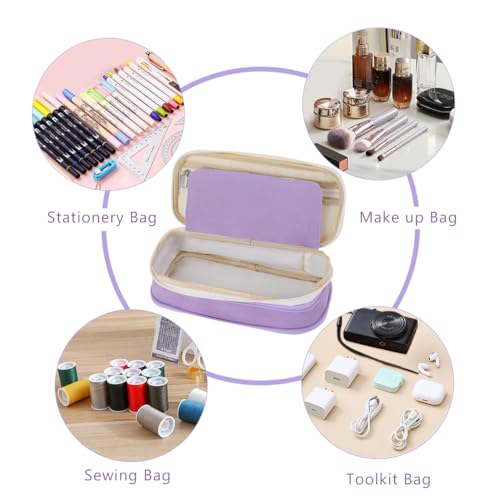 Image of iSuperb Foldable Pencil Case Zipper Big Capacity Canvas Pencil Pouch Cosmetic Organizers Pen Bag Makeup Bags for Women (Purple)