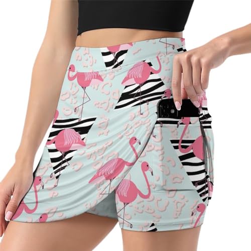 Mini jupe de tennis femme légère imprimé triangle flamingo pour sport et course