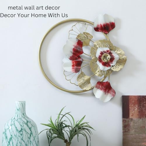 Image of Handcrafted Metal Modern Flower Leaf Wall Art Multicolor Unique Modern Accent for Stylish Interiors Wall Art for Home Decor, Living Room, Bedroom & Office (Size 20x20 Inch)