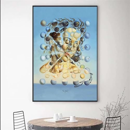 Peinture célèbre sur toile abstraite rétro avec figurines 80x110 cm cadre noir pour salon chic