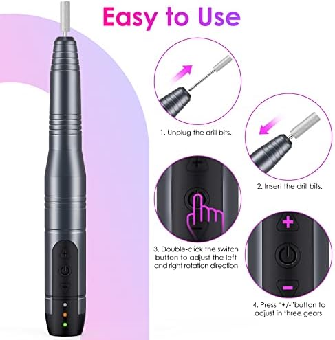 HAPAW Electric Nail Files, Cordless Rechargeable Electric Nail Drill Electric Nail Files Professional, 11 in 1 Electric Nail File Manicure Pedicure Kit Nail Drill for Acrylic Nails, Gel Nails