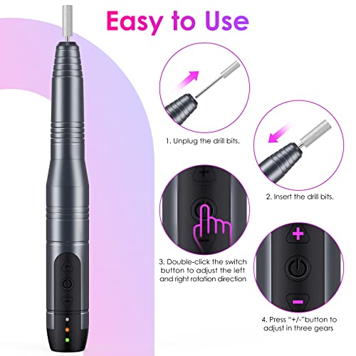 Hapaw Cordless Nail Drill, 11 In 1 Rechargeable Electric Nail Drill Kit Portable Electric Nail File Machine File Kit For Acrylic Gel Nails, Manicure Pedicure Tool Nail Drill Kit For Home & Salon,Gray #TOP3