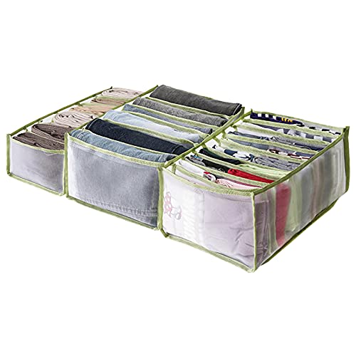 3個セット 収納ボックス オックスフォード生地 折り畳み 引き出し仕切り 衣装収納ケース ワードローブ グリッド かご 仕切りボックス 透明グリッド 大容量 通気性 無臭 水洗い可能Tシャツ レギンス ジーンズ ズボン 6マス+6マス+9マス