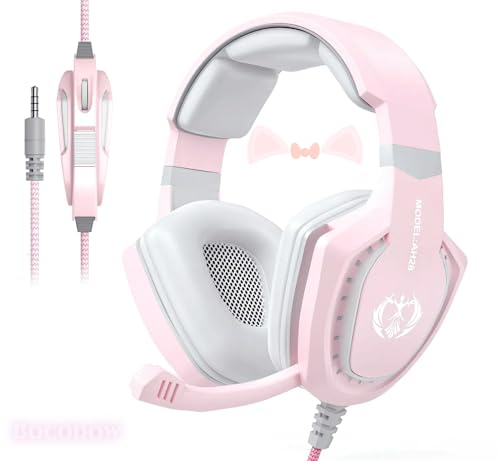 Bocodow Pink Gaming Headset for Girls Women with Microphone