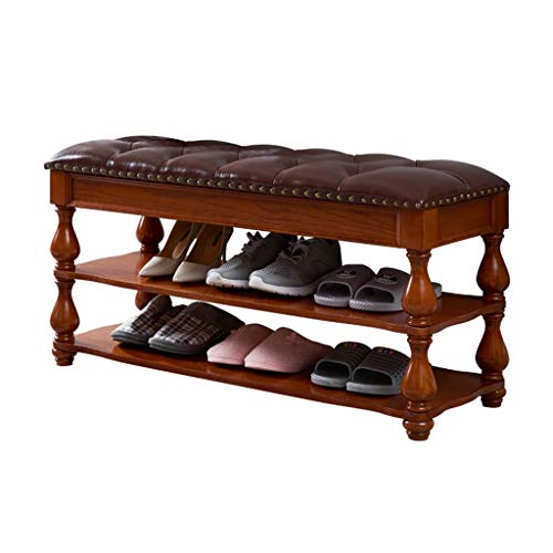 Z-stool Solid Wood Hallway Shoe Bench Shoe Rack Shoes Cabinet Shelf Storage Organizer Upholstered Footstool With Leather Seat Cushion (Size : 100 * 35 * 48cm)