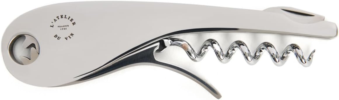 L'Atelier du Vin – Soft Machine Silver – Sommelier Corkscrew in Polished Stainless Steel – Professional Tasting Tool with Foil Cutter and Integrated Bottle Opener