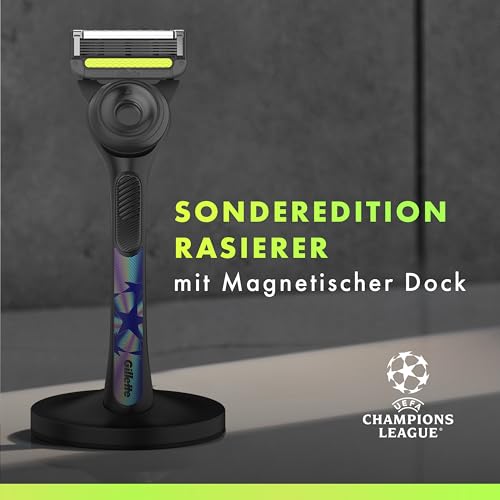 GilletteLabs Rasierer Herren mit Reinigungselement, UEFA Champions League Special Edition, Nassrasierer — Inkl. 1 Handstück, 8 Ersatzklinge mit Magnetischem Dock — Edelstahl, Schwarz 4