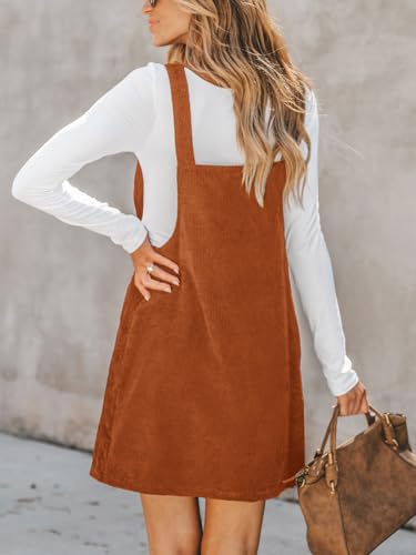 CUPSHE Women Corduroy Fall Dresses Front Bib Pocket Square Neck Wide Strap Casual Overall Mini Dress2