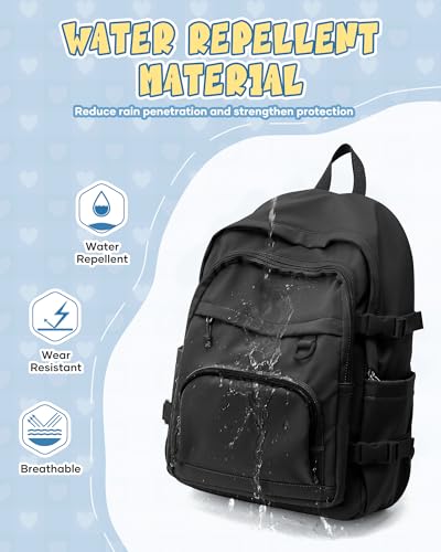Image of Black Lightweight Backpack for College & High School Backpack With Lots of Pockets Cute School Bag for Girls Boys, Large Capacity Bookbag for Women Men, Waterproof Teens Casual Daypack Backpack