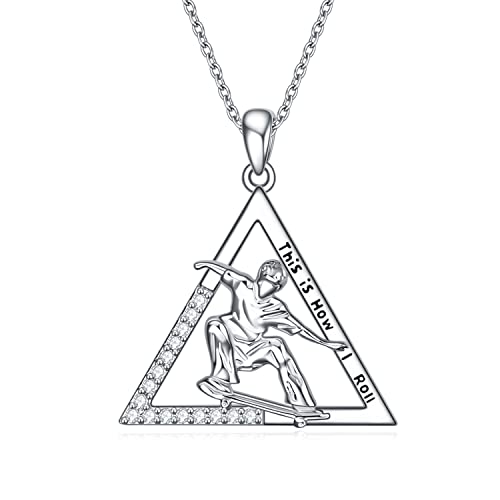 YFN Skateboard Pendant Necklace Sterling Silver Hip Hop Rapper   This is How I Roll  Necklace for Men Boys