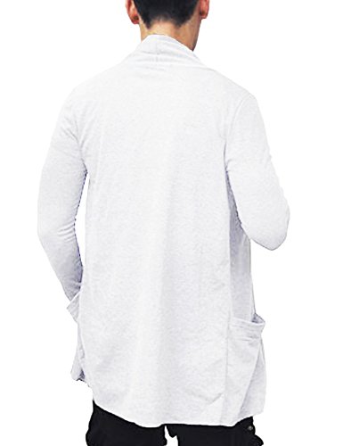 Coofandy Men's Ruffle Shawl Collar Cardigan Open Front Lightweight Long Length Drape Cape Overcoat With Pockets White #TOP25